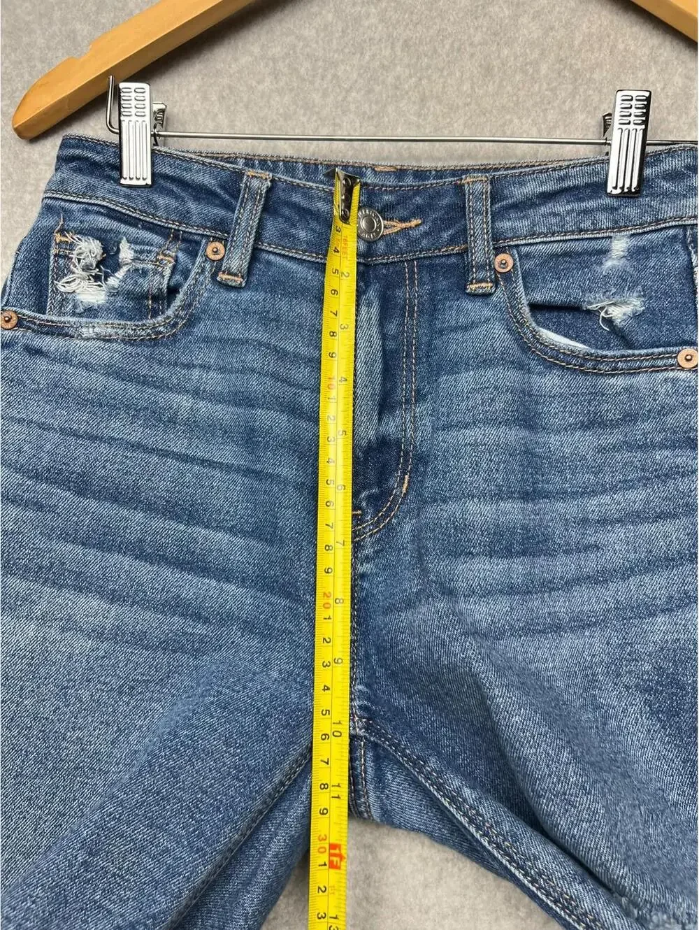 American Eagle Womens Mom Straight Jeans Size 0 Regular Distressed Denim Blue